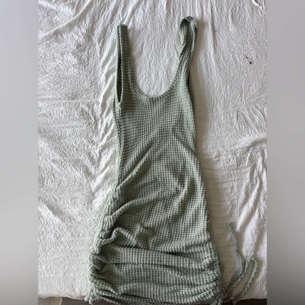 Endless Blu Sage Green Textured Sleeveless Dress